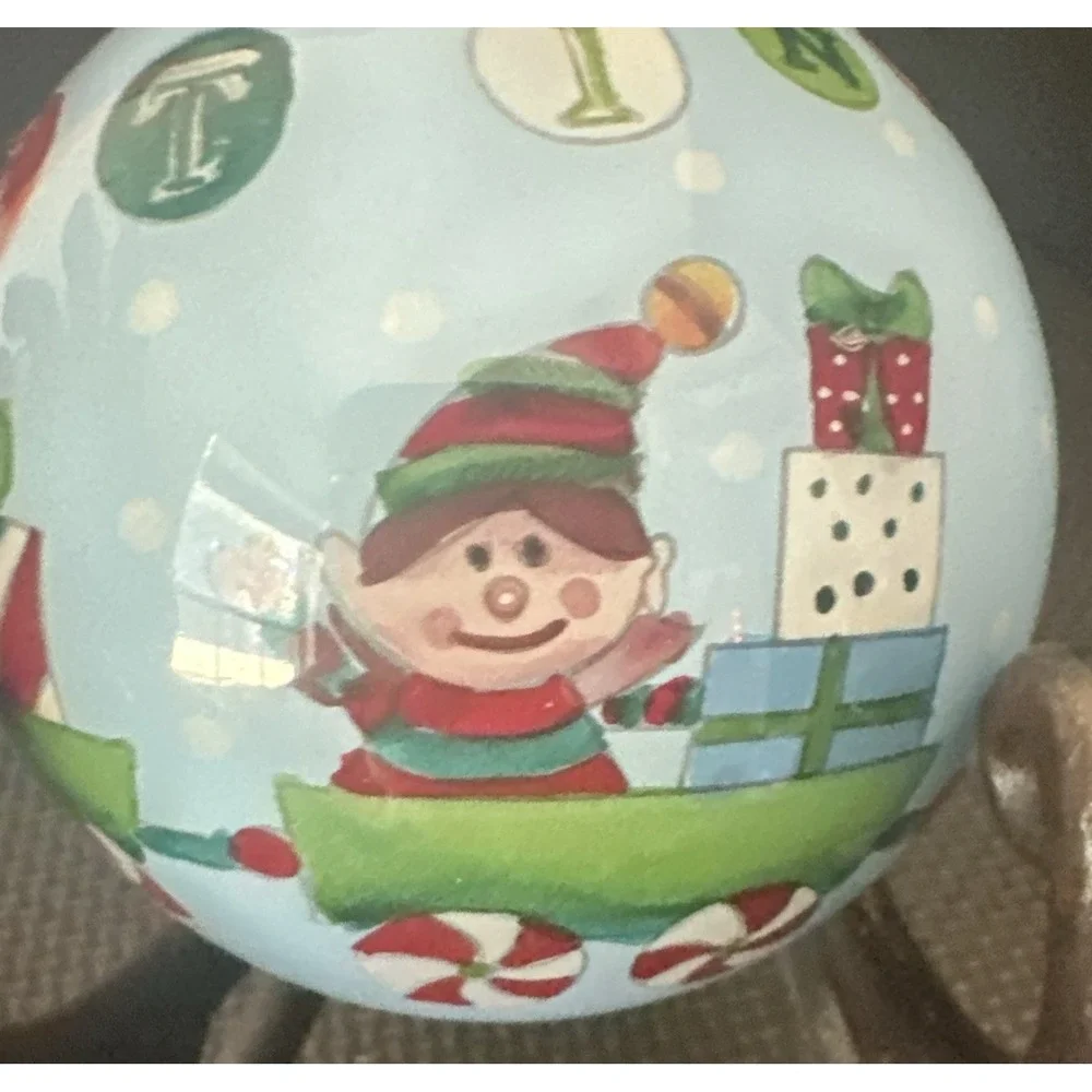 Pier 1 Li Bien Christmas Ornament 2012 Greetings Elves Train 3 1/2